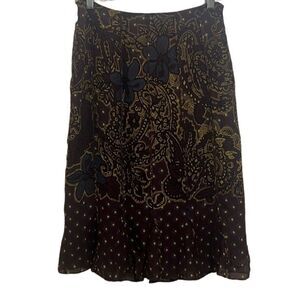 Jones New York Collection skirt 100% silk paisley floral gold blue burgundy 6